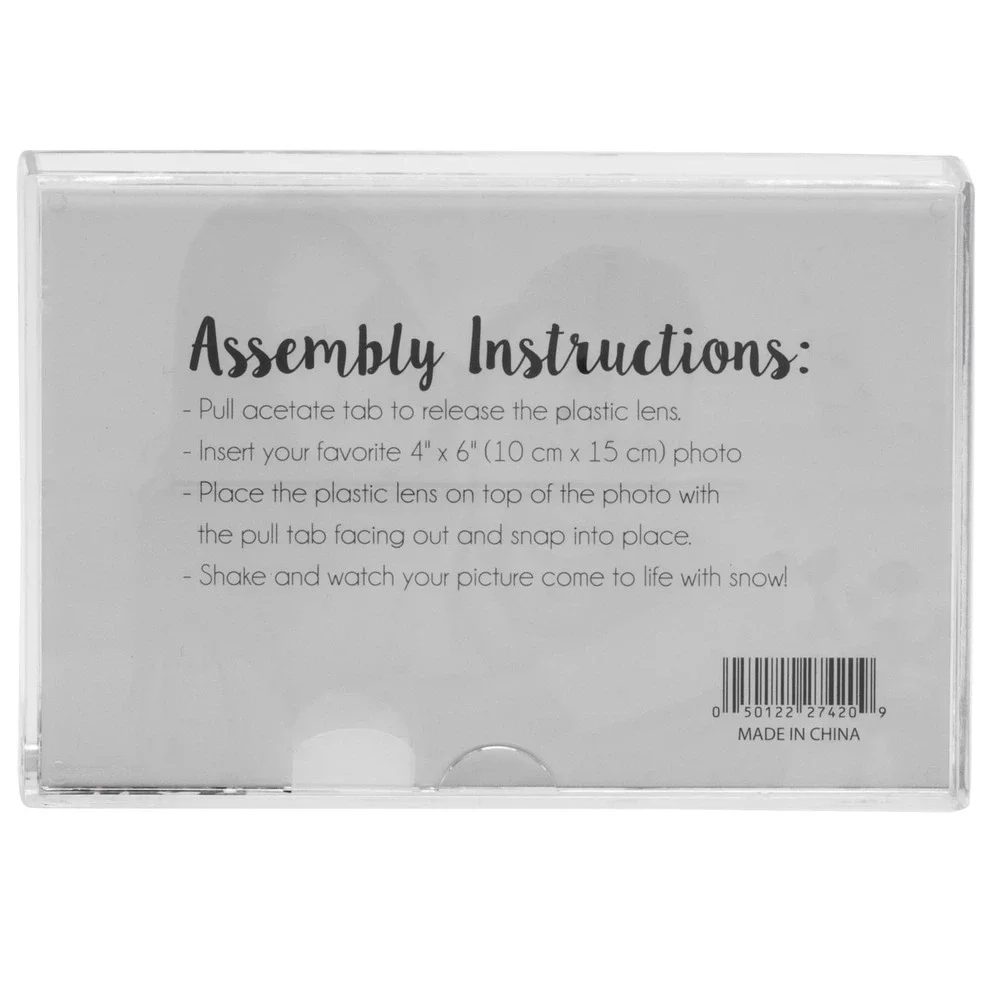Neil Enterprises Photo Snow Frame Unisex 4x6 Clear NEW Heart Glitter Acrylic